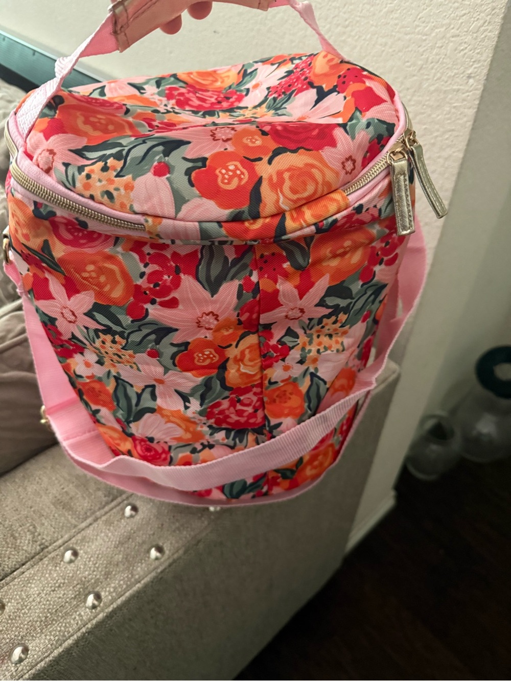 Floral Pink Insulated Lunch Bag Tote